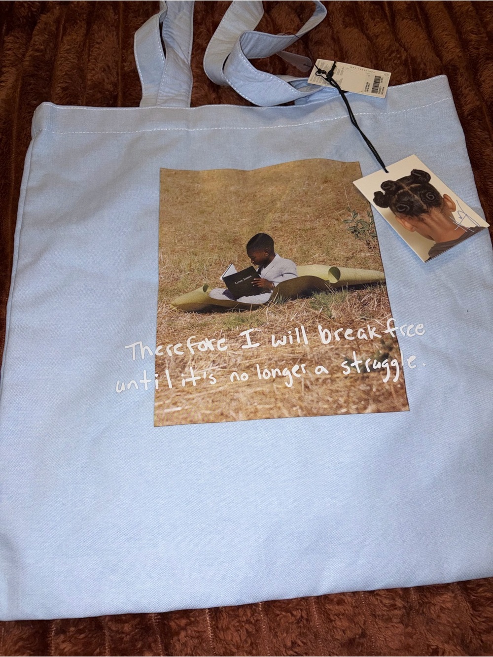 Light Blue Graphic Canvas Tote with Inspirational Photo black history Tote